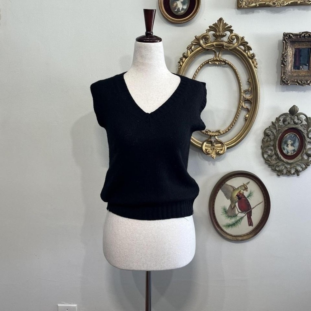 Prada Milano‎ Vintage Aesthetic Black Wool V-Neck Sweater Vest Size Small